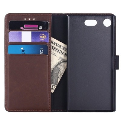 Sony Xperia XZ1 atvēramais ādas tumši brūns retro maciņš (maks) / Vacins.lv