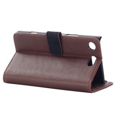 Sony Xperia XZ1 atvēramais ādas tumši brūns retro maciņš (maks) / Vacins.lv