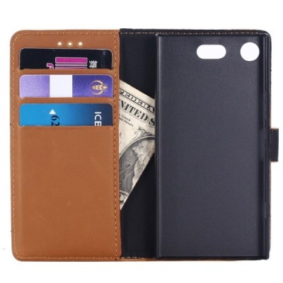 Sony Xperia XZ1 atvēramais ādas brūns retro maciņš (maks) / Vacins.lv