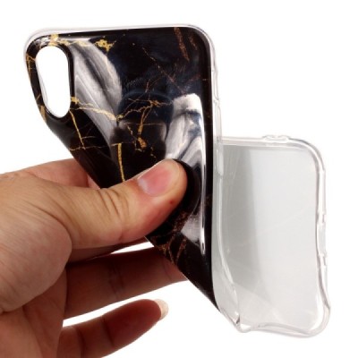 Apple iPhone X (iPhone Xs) „Marble“ kieto silikono TPU tamsiai rudas dėklas - nugarėlė / Priedai.lt