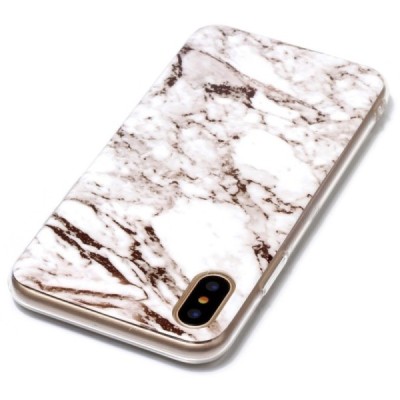 Apple iPhone X (iPhone Xs) „Marble“ cieta silikona (TPU) balts apvalks / vacins.lv