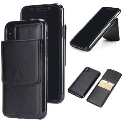 Apple iPhone X (iPhone Xs) juodas kieto silikono TPU odinis dėklas su kortelių laikikliu - nugarėlė / Priedai.lt