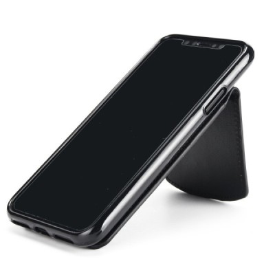 Apple iPhone X (iPhone Xs) cieta silikona (TPU) apvalks ar iebūvētu karšu turētāju - melns / Vacins.lv