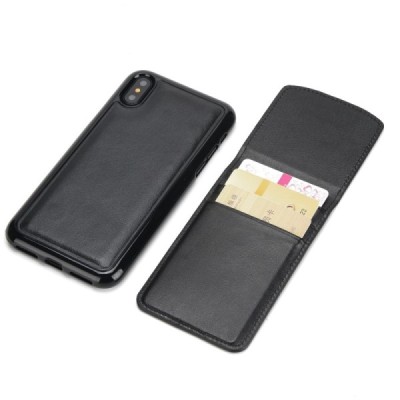 Apple iPhone X (iPhone Xs) cieta silikona (TPU) apvalks ar iebūvētu karšu turētāju - melns / Vacins.lv