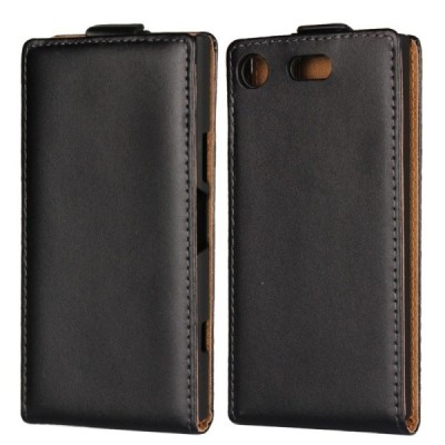 Sony Xperia XZ1 Compact vertikāli atvēramais ādas melns maciņš (maks) / Vacins.lv