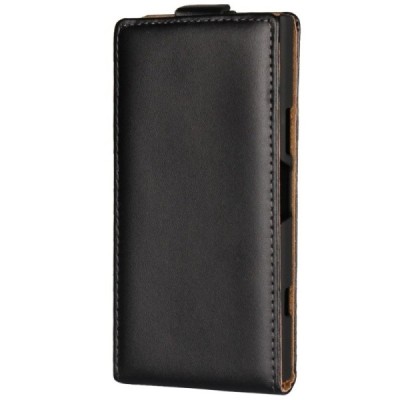 Sony Xperia XZ1 Compact vertikāli atvēramais ādas melns maciņš (maks) / Vacins.lv