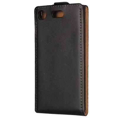 Sony Xperia XZ1 Compact vertikāli atvēramais ādas melns maciņš (maks) / Vacins.lv