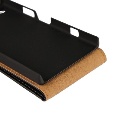 Sony Xperia XZ1 Compact vertikāli atvēramais ādas melns maciņš (maks) / Vacins.lv