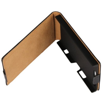 Sony Xperia XZ1 Compact vertikāli atvēramais ādas melns maciņš (maks) / Vacins.lv