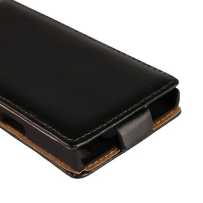 Sony Xperia XZ1 Compact vertikāli atvēramais ādas melns maciņš (maks) / Vacins.lv