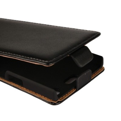 Sony Xperia XZ1 Compact vertikāli atvēramais ādas melns maciņš (maks) / Vacins.lv