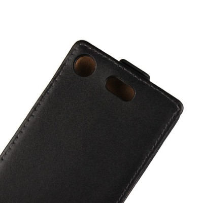 Sony Xperia XZ1 Compact vertikāli atvēramais ādas melns maciņš (maks) / Vacins.lv