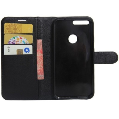 Google Pixel XL atvēramais melns ādas Litchi maciņš (maks) / Vacins.lv