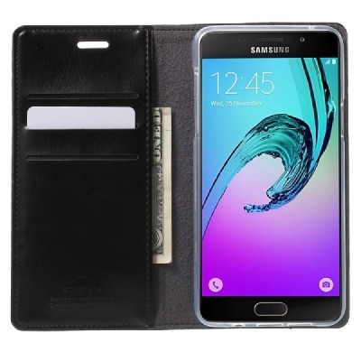 Mercury Blue Moon Samsung Galaxy A5 (2016) A510 atvērams melns ādas maciņš / Vacins.lv