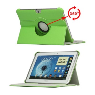 Atverčiamas žalias odinis Samsung Galaxy Note 10.1 N8000 (N8010) dėklas (dėkliukas), sukiojamas 360° / Priedai.lt