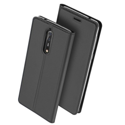 Nokia 8 „Dux Ducis“ Skin sērijas melns ādas atvērams maciņš / Vacins.lv