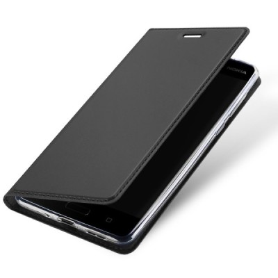 Nokia 8 „Dux Ducis“ Skin sērijas melns ādas atvērams maciņš / Vacins.lv