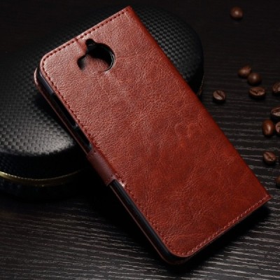 Huawei Y6 2017 / Y5 2017 (Nova Young) atvēramais ādas tumši brūns retro maciņš (maks) / Vacins.lv