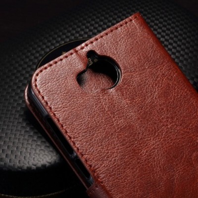 Huawei Y6 2017 / Y5 2017 (Nova Young) atvēramais ādas tumši brūns retro maciņš (maks) / Vacins.lv