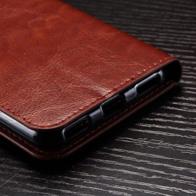 Huawei Y6 2017 / Y5 2017 (Nova Young) atvēramais ādas tumši brūns retro maciņš (maks) / Vacins.lv