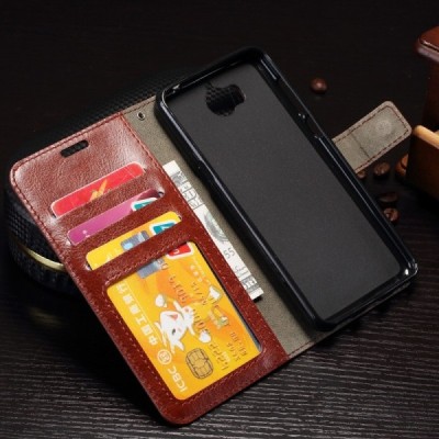 Huawei Y6 2017 / Y5 2017 (Nova Young) atvēramais ādas tumši brūns retro maciņš (maks) / Vacins.lv