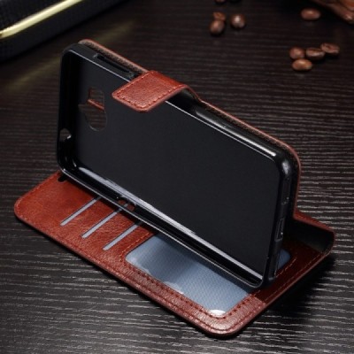 Huawei Y6 2017 / Y5 2017 (Nova Young) atvēramais ādas tumši brūns retro maciņš (maks) / Vacins.lv