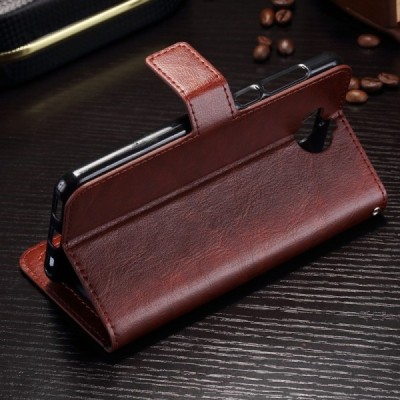 Huawei Y6 2017 / Y5 2017 (Nova Young) atvēramais ādas tumši brūns retro maciņš (maks) / Vacins.lv