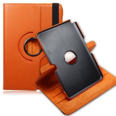Atverčiamas oranžinis odinis Samsung Galaxy Note 10.1 N8000 (N8010) dėklas (dėkliukas), sukiojamas 360° / Priedai.lt