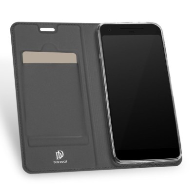Google Pixel 2 „Dux Ducis“ Skin sērijas melns ādas atvērams maciņš / Vacins.lv
