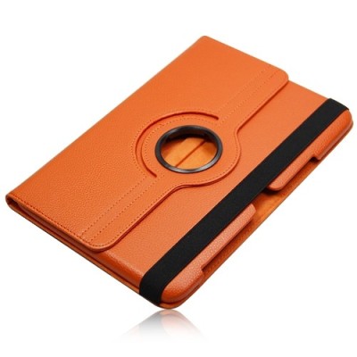 Atverčiamas oranžinis odinis Samsung Galaxy Note 10.1 N8000 (N8010) dėklas (dėkliukas), sukiojamas 360° / Priedai.lt