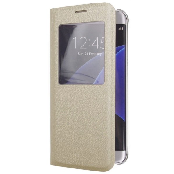 Atvēramais maciņš ar lodziņu - zelta (Galaxy S6 Edge+)