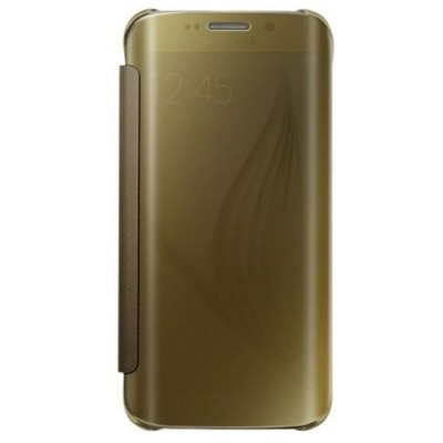 Samsung Galaxy S6 (G920) plastmasas atvērams zelta ādas maciņš / Vacins.lv