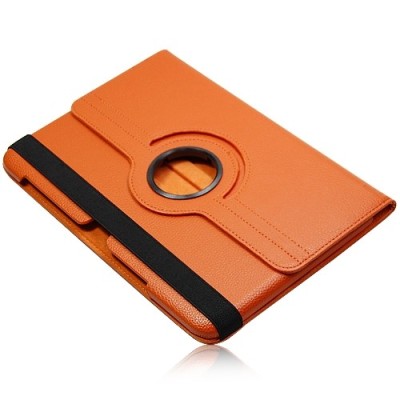 Atverčiamas oranžinis odinis Samsung Galaxy Note 10.1 N8000 (N8010) dėklas (dėkliukas), sukiojamas 360° / Priedai.lt