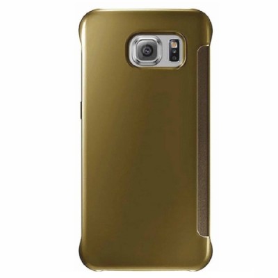 Samsung Galaxy S6 Edge (G925) plastmasas atvērams zelta ādas maciņš / Vacins.lv