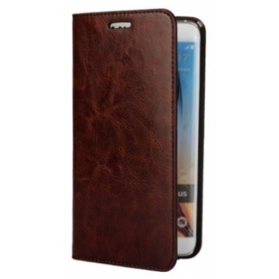 Samsung Galaxy S6 Edge+ (G928) „Faux Leather“ atverčiamas tamsiai rudas odinis dėklas - knygutė / Priedai.lt