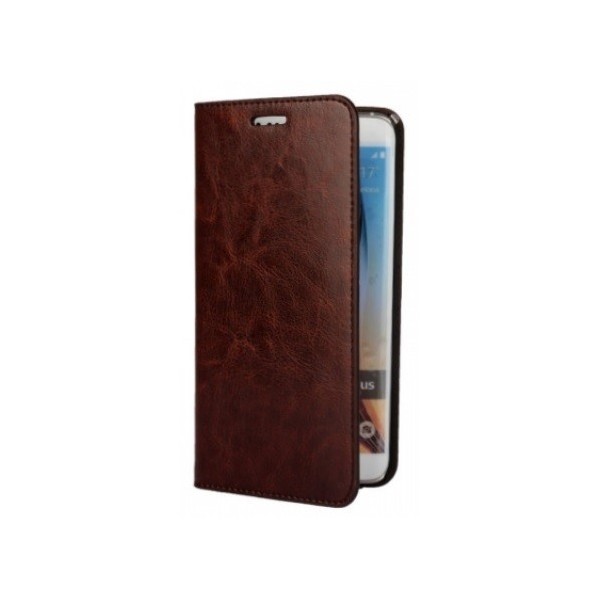 „Faux Leather“ solīds atvēramais ādas maciņš - tumši brūns (Galaxy S6 Edge+)