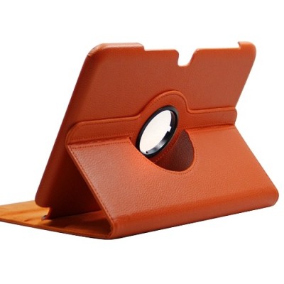 Atverčiamas oranžinis odinis Samsung Galaxy Note 10.1 N8000 (N8010) dėklas (dėkliukas), sukiojamas 360° / Priedai.lt