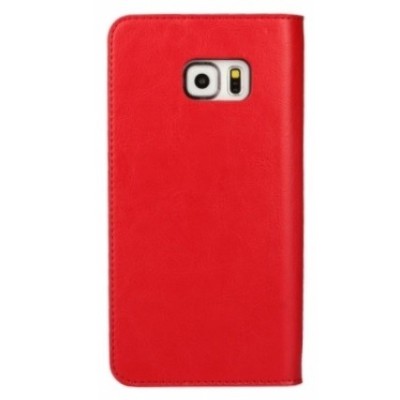 Samsung Galaxy S6 Edge+ (G928) „Faux Leather“ solīds atvēramais ādas sarkans maciņš - maks / Vacins.lv