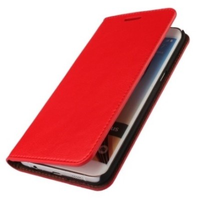 Samsung Galaxy S6 Edge+ (G928) „Faux Leather“ solīds atvēramais ādas sarkans maciņš - maks / Vacins.lv