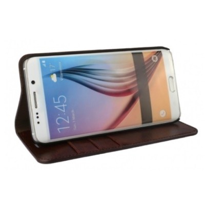 Samsung Galaxy S6 Edge+ (G928) „Faux Leather“ solīds atvēramais ādas sarkans maciņš - maks / Vacins.lv