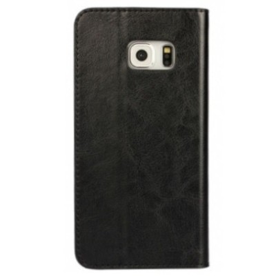 Samsung Galaxy S6 Edge (G925) „Faux Leather“ solīds atvēramais ādas melns maciņš - maks / Vacins.lv