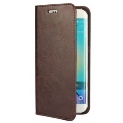 Samsung Galaxy S6 Edge (G925) „Faux Leather“ atverčiamas tamsiai rudas odinis dėklas - knygutė / Priedai.lt