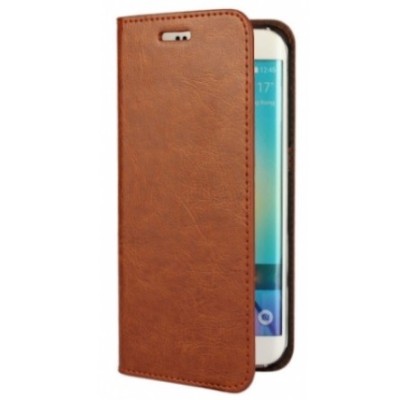 Samsung Galaxy S6 Edge (G925) „Faux Leather“ solīds atvēramais ādas brūns maciņš - maks / Vacins.lv