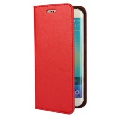 Samsung Galaxy S6 Edge (G925) „Faux Leather“ solīds atvēramais ādas sarkans maciņš - maks / Vacins.lv