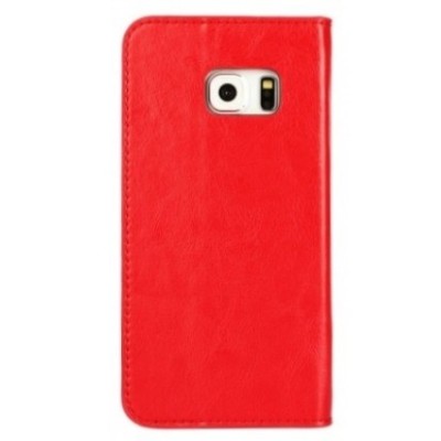 Samsung Galaxy S6 Edge (G925) „Faux Leather“ solīds atvēramais ādas sarkans maciņš - maks / Vacins.lv