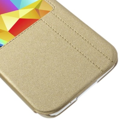 Samsung Galaxy S5 G900 (S5 Neo G903) auksinis odinis atverčiamas dėklas su langeliu / Priedai.lt