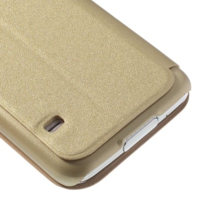 Samsung Galaxy S5 G900 (S5 Neo G903) auksinis odinis atverčiamas dėklas su langeliu / Priedai.lt