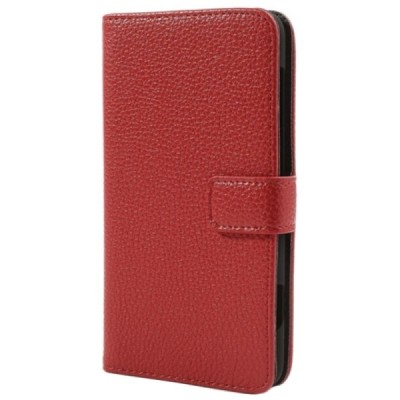 Nokia Lumia 625 atvēramais sarkans ādas Litchi maciņš (maks) / Vacins.lv