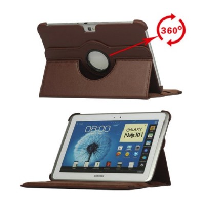 Atverčiamas rudas odinis Samsung Galaxy Note 10.1 N8000 (N8010) dėklas (dėkliukas), sukiojamas 360° / Priedai.lt