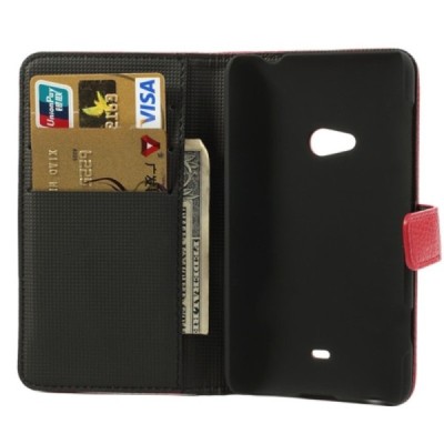 Nokia Lumia 625 atvēramais sarkans ādas Litchi maciņš (maks) / Vacins.lv